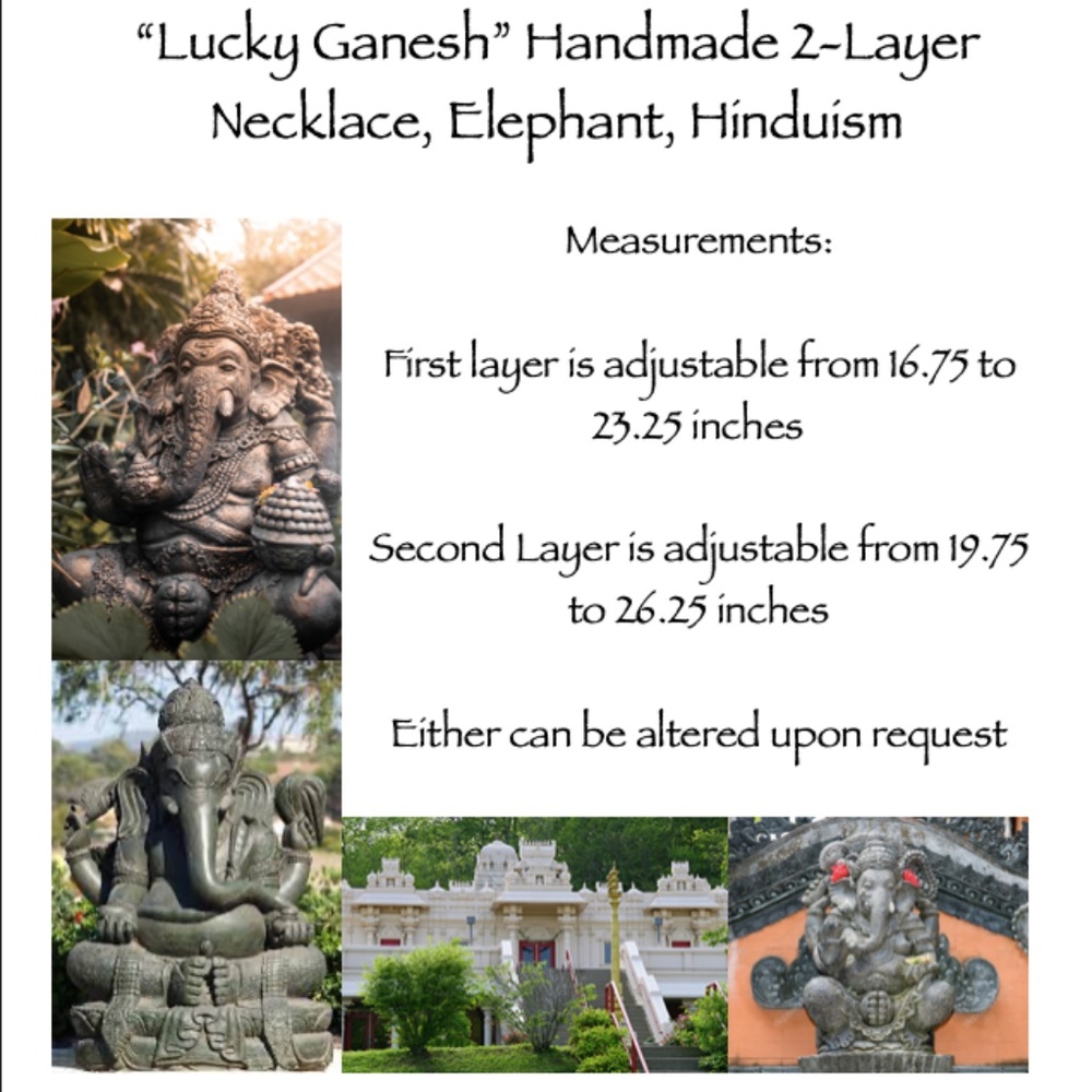 “Lucky Ganesh” Silver Hindu Elephant God Handmade 2-Layer Adjustable Necklace - Picture 14 of 15